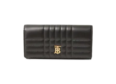 Burberry Women's Lola TB Logo Quilted Long Wallet "Black/Light Gold"