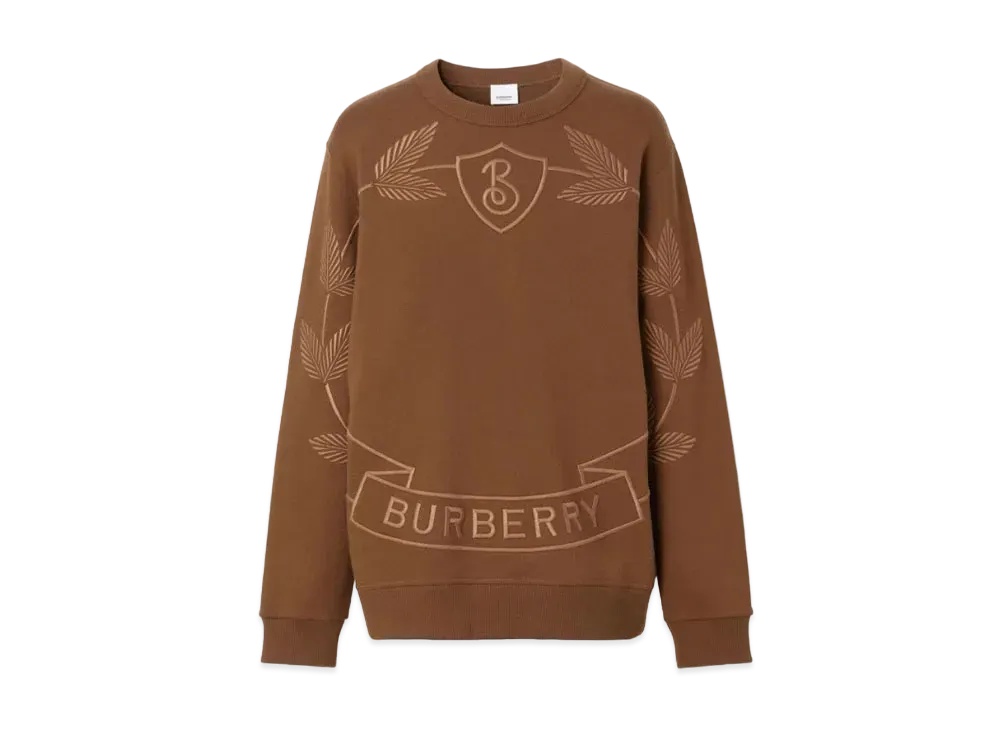Burberry Men's Banstead Oak Leaf Embroidered Crest Sweatshirt "Dark Birch Brown"