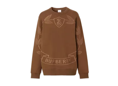 Burberry Men's Banstead Oak Leaf Embroidered Crest Sweatshirt "Dark Birch Brown"