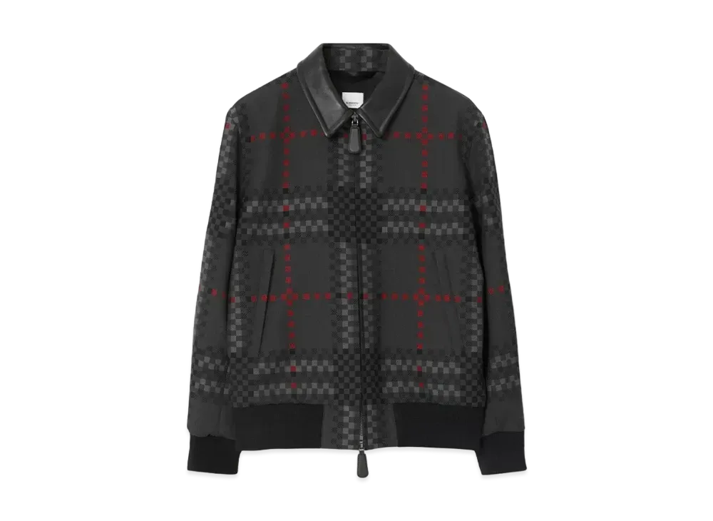 Burberry Men's Check Wool Blend Harrington Jacket "Dark Thunder Grey"