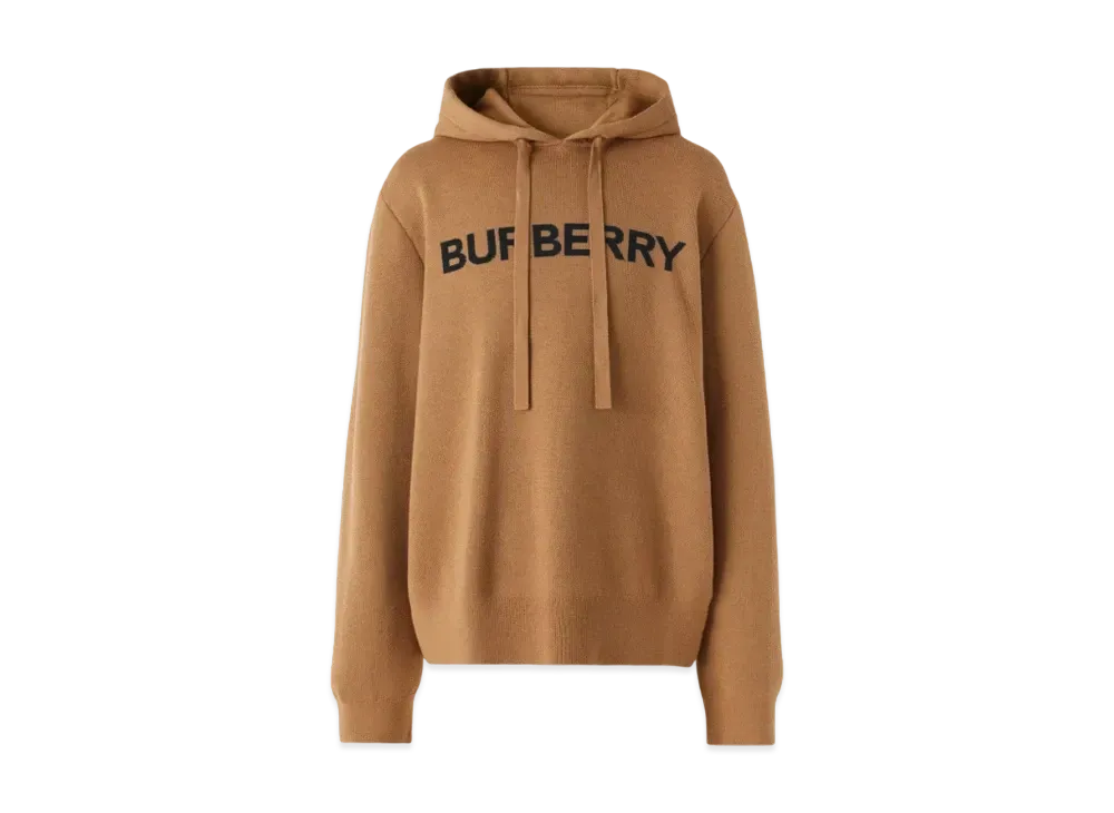 Burberry Men's Logo Intarsia Wool Cotton Oversized Hoodie "Camel"