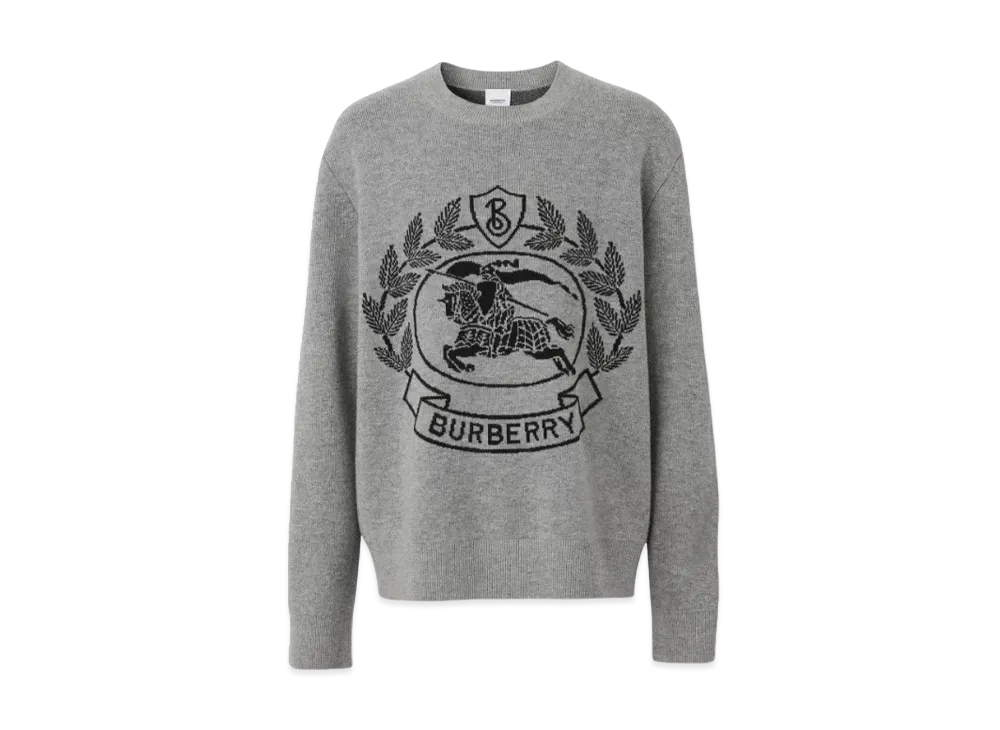 Burberry Men's EKD Wool Jacquard Oversized Sweater "Dark Thunder Grey"