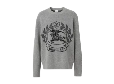 Burberry Men's EKD Wool Jacquard Oversized Sweater "Dark Thunder Grey"