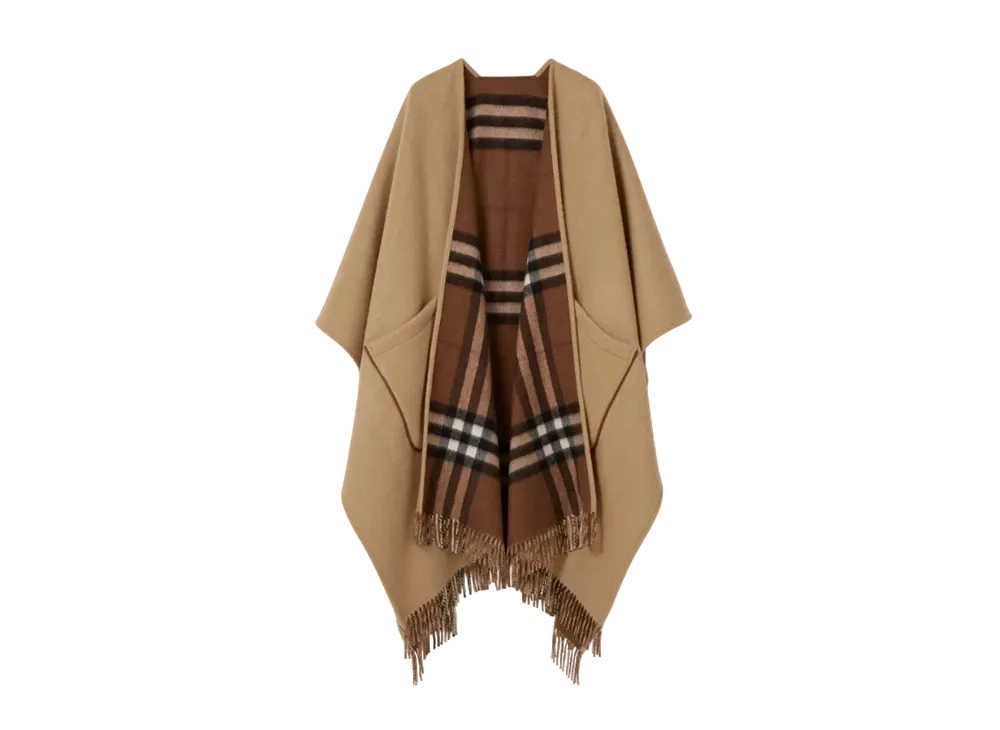 Burberry Check Panel Wool Cashmere Cape "Archive Beige"