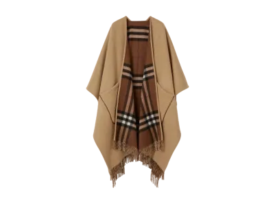 Burberry Check Panel Wool Cashmere Cape "Archive Beige"