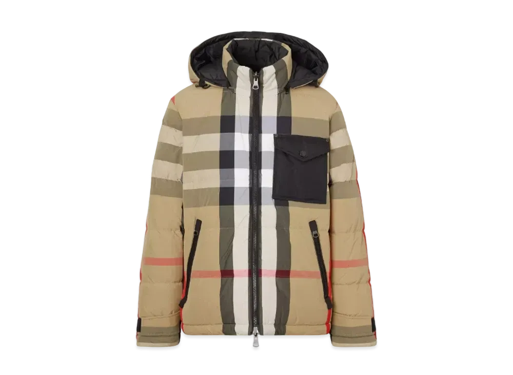 Burberry Men's Reversible Check Nylon Puffer Jacket "Archive Beige/Black"