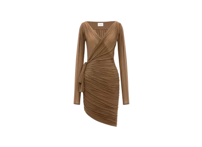 Saint Laurent Women's Wrap Dress in Stretch Jersey "Dark Beige"