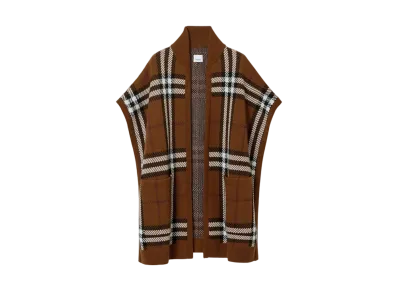 Burberry Check Wool Jacquard Cape "Dark Birch Brown"