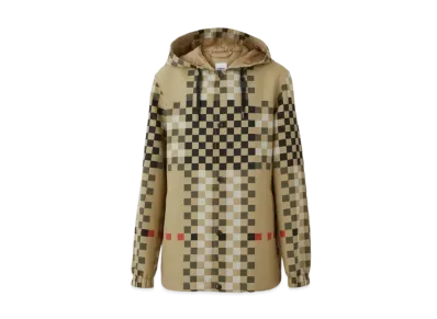Burberry Men's Pixel Check Nylon Hooded Jacket "Archive Beige"