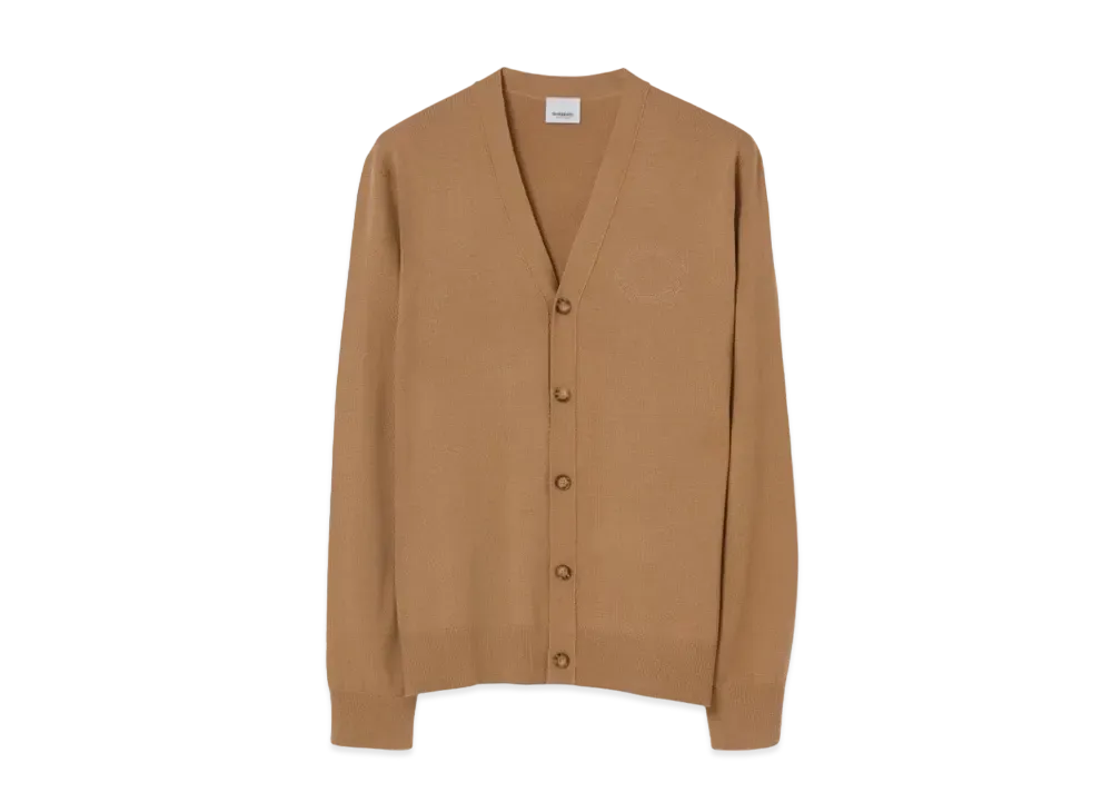 Burberry Men's Embroidered Oak Leaf Crest Wool Cardigan "Camel"