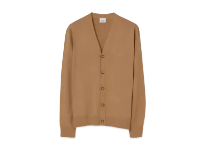Burberry Men's Embroidered Oak Leaf Crest Wool Cardigan "Camel"