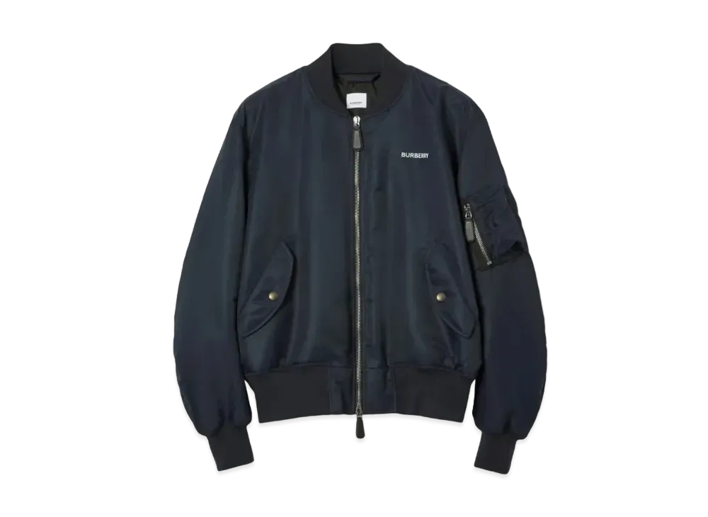 Burberry Men's Logo Print Nylon Bomber Jacket "Smoked Navy"