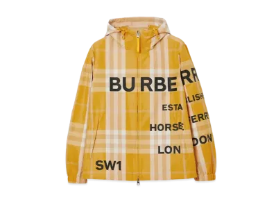 Burberry Men's Horseferry Print Check Nylon Hooded Jacket "Marigold"