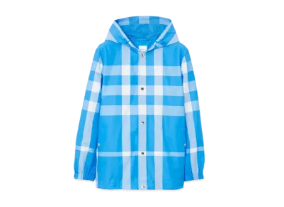 Burberry Men's Check Nylon Hooded Jacket "Vivid Blue"
