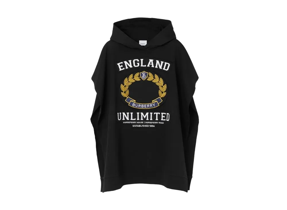 Burberry College Graphic Cotton Hooded Poncho "Black"