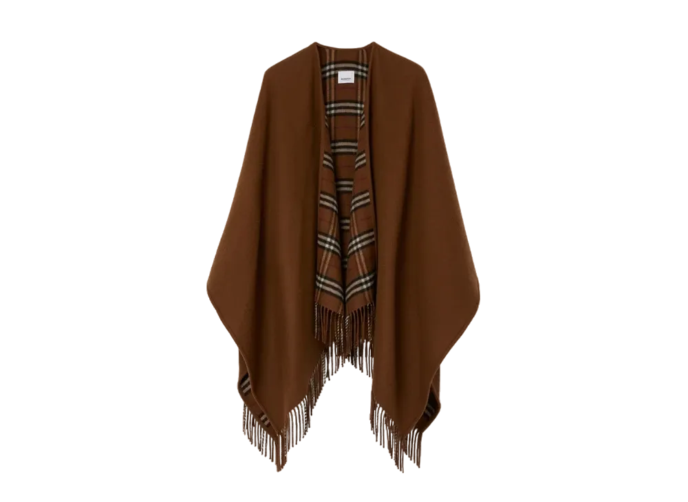 Burberry Check Wool Reversible Cape "Dark Birch Brown"