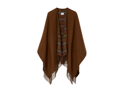 Burberry Check Wool Reversible Cape "Dark Birch Brown"