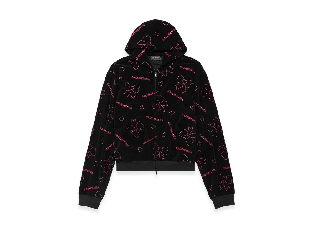 BALENCIAGA Handrawn Bows Zip-up Hoodie Small Fit "Black"