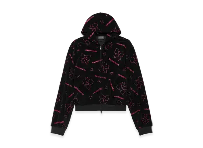 BALENCIAGA Handrawn Bows Zip-up Hoodie Small Fit "Black"