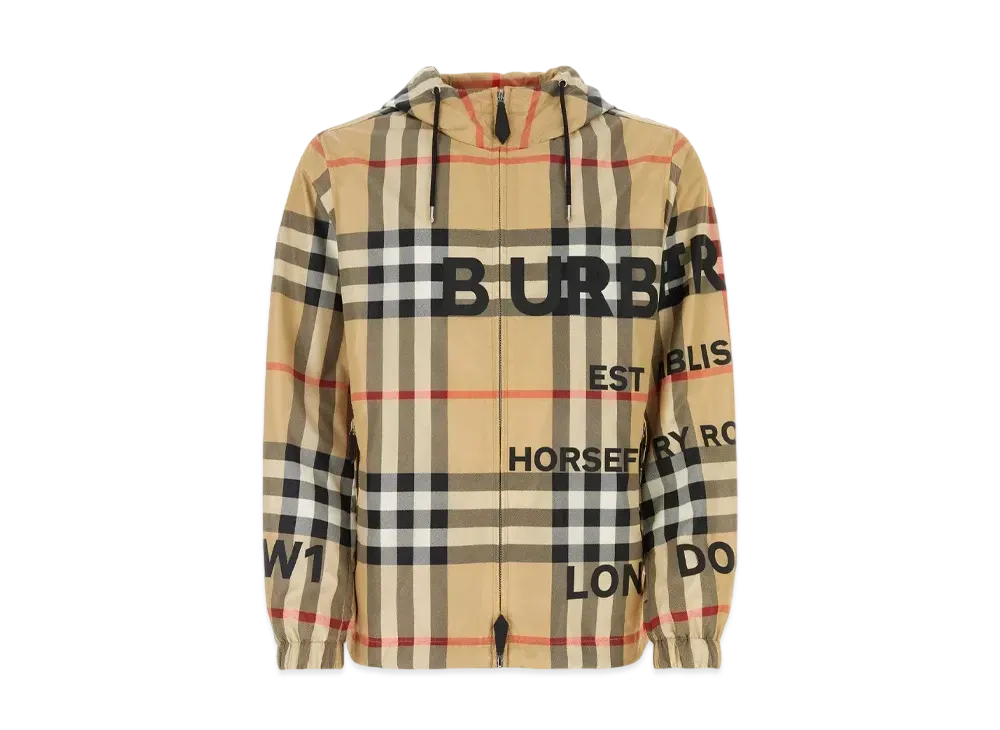 バーバリー メンズ ホースフェリープリント チェックナイロンフード