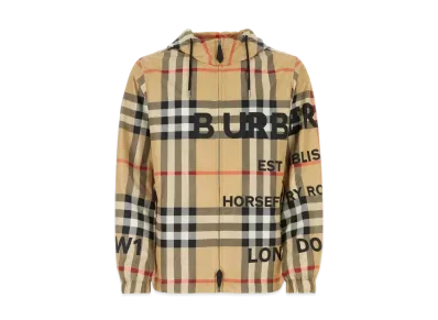 Burberry Men's Horseferry Print Check Nylon Hooded Jacket "Archive Beige"