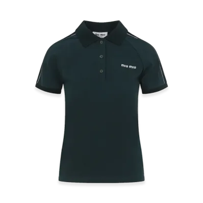 MIU MIU Women's Two-Tone Jersey Polo Shirt "Green"