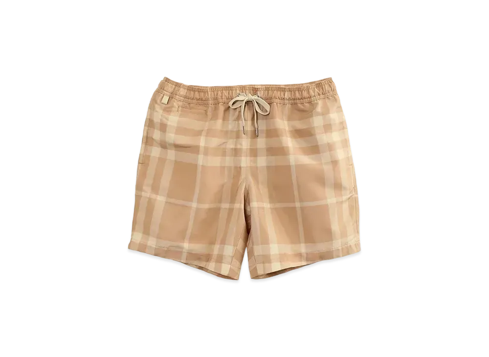 Burberry Men's Check Drawcord Swim Shorts "Soft Fawn"
