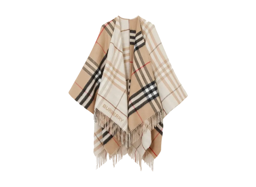 Burberry Contrast Check Wool Cashmere Cape "Archive Beige"