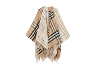 Burberry Contrast Check Wool Cashmere Cape "Archive Beige"