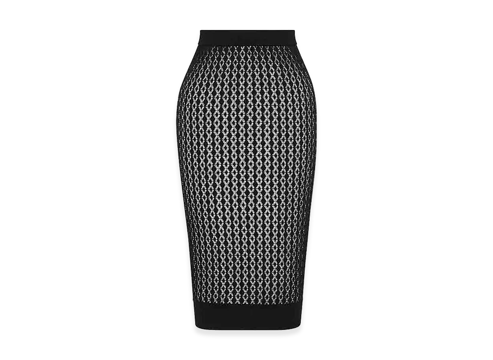 Saint Laurent Midi Skirt In Pointelle Knit "Black"