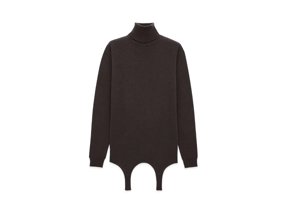 Saint Laurent Women's Turtleneck Garter Sweater in Cashmere "Marron"