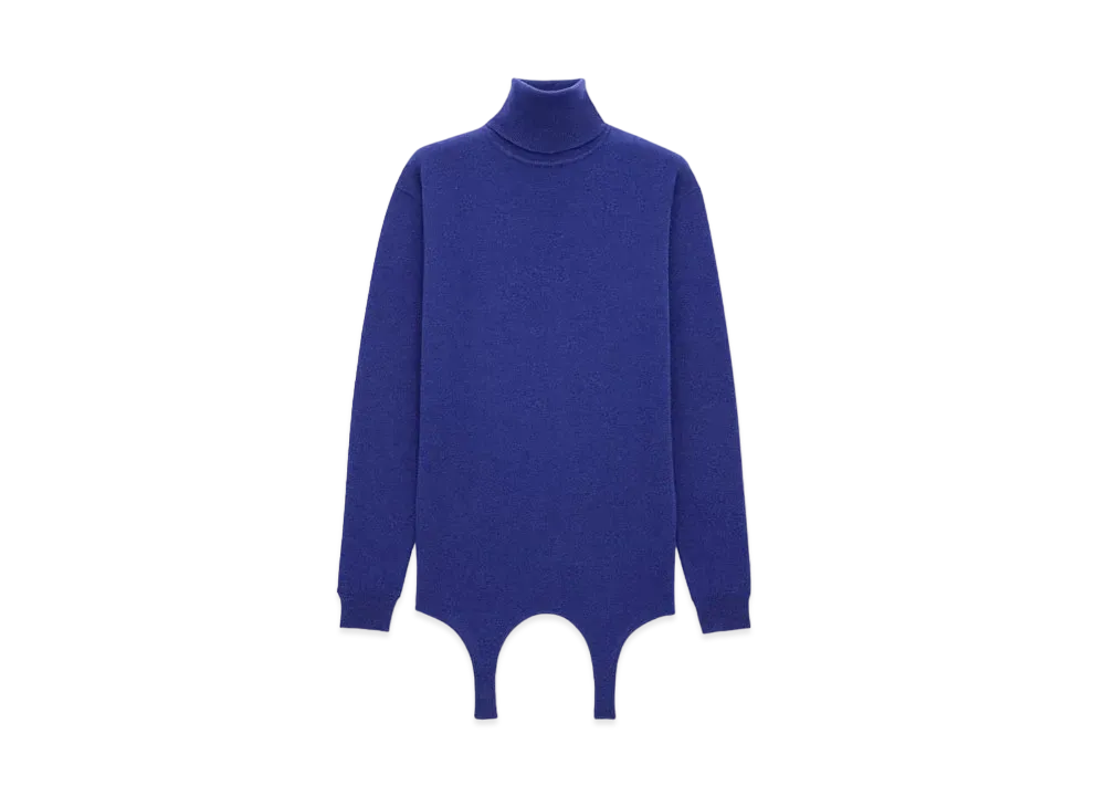 Saint Laurent Women's Turtleneck Garter Sweater in Cashmere "Bleu Roi"