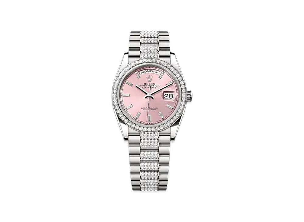 ROLEX Day-Date 36mm White Gold Diamond 128349RBR "Pink"