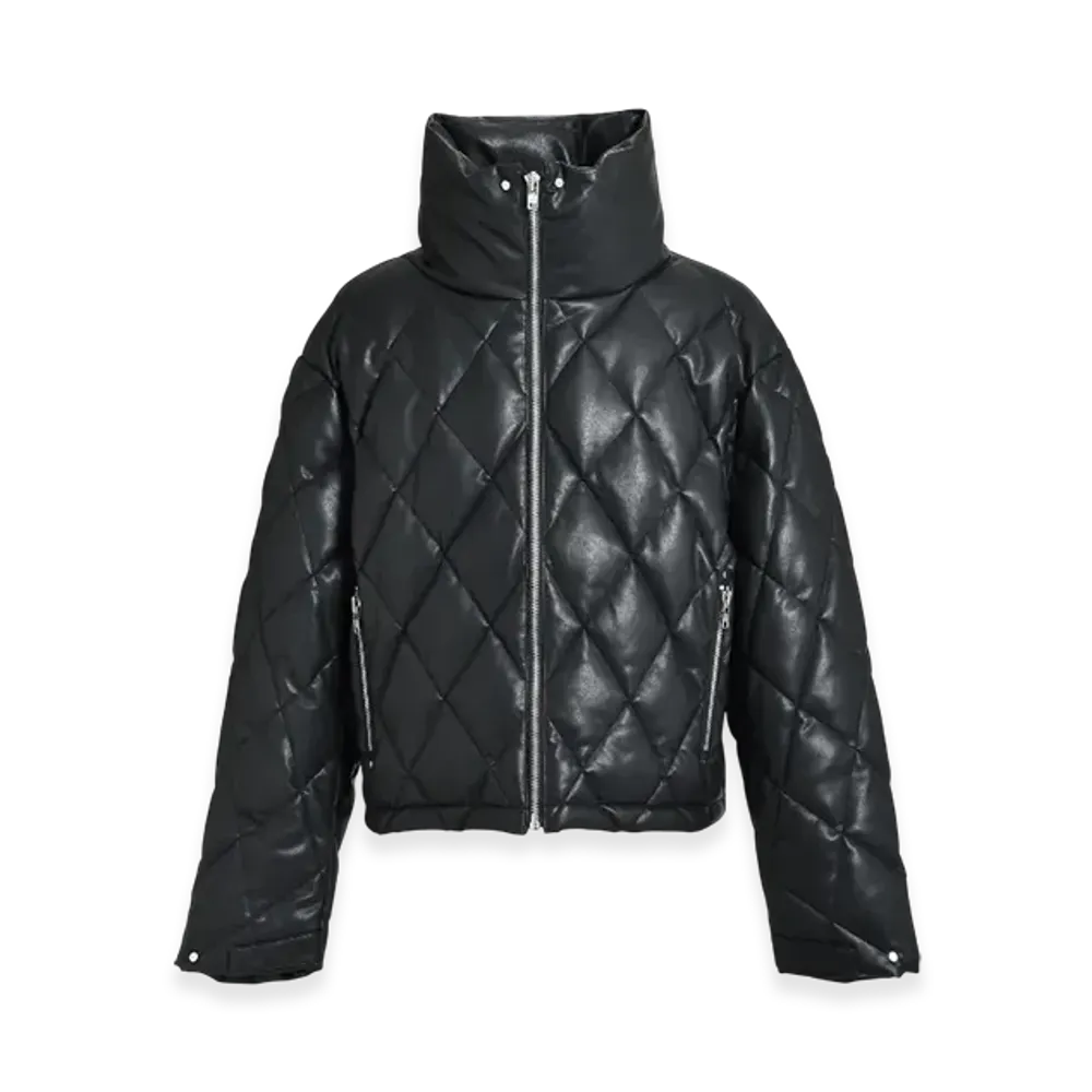 BREATH Faux Leather Quilting Down Jacket "Black"
