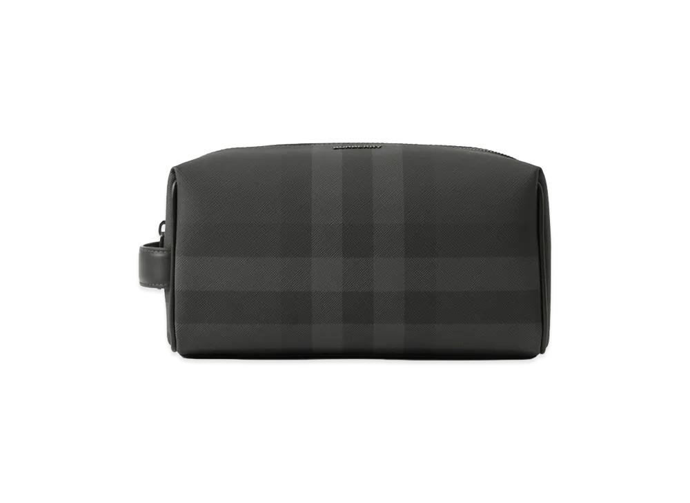 Burberry Check & Leather Travel Pouch "Charcoal"