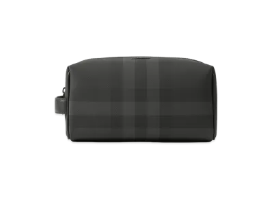 Burberry Check & Leather Travel Pouch "Charcoal"