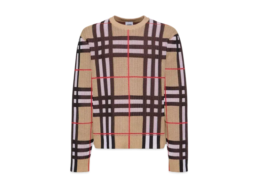 Burberry Men's Check Technical Cotton Sweater "Archive Beige"
