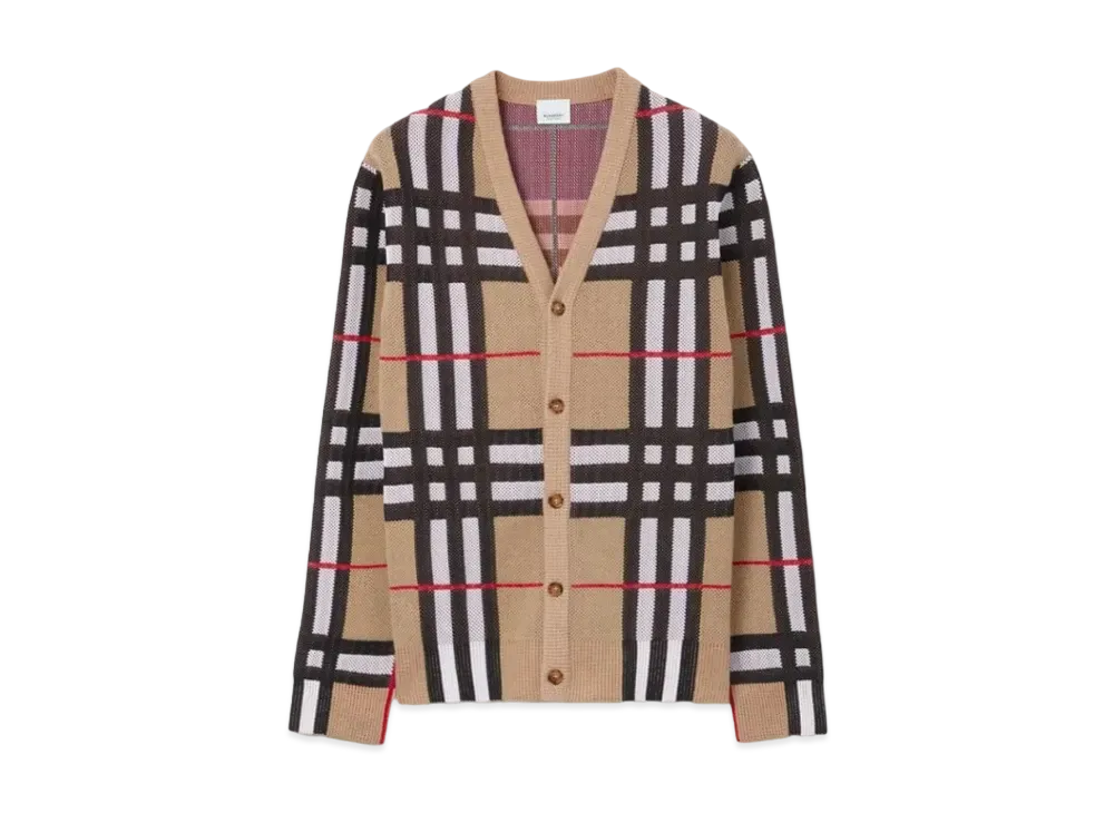 Burberry Men's Check Technical Cotton Cardigan "Archive Beige"