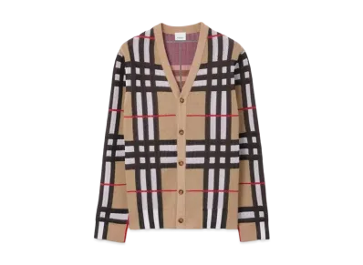 Burberry Men's Check Technical Cotton Cardigan "Archive Beige"
