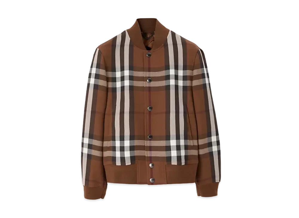 Burberry Men's Check Wool Cotton Bomber Jacket "Dark Birch Brown"