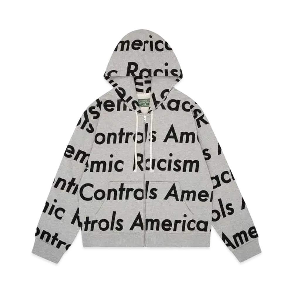 DENIM TEARS x Arthur Jafa Systemic Racism Controls America Zip Up Hoodie "Heather Grey"