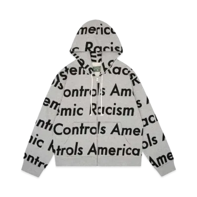 DENIM TEARS x Arthur Jafa Systemic Racism Controls America Zip Up Hoodie "Heather Grey"