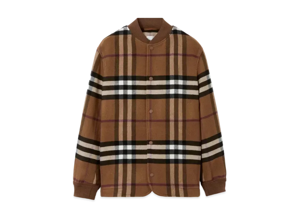 Burberry Men's Quilted Check Wool Blend Bomber Jacket "Dark Birch Brown"