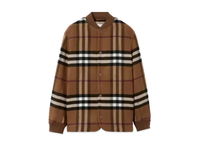 Burberry Men's Quilted Check Wool Blend Bomber Jacket "Dark Birch Brown"