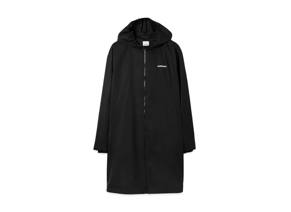 Burberry Men's Logo Print Nylon Hooded Coat "Black"