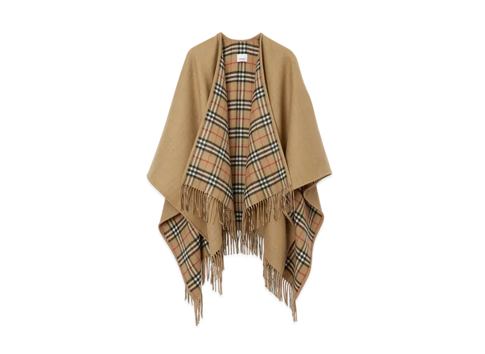Burberry Reversible Check Wool Cape "Archive Beige"