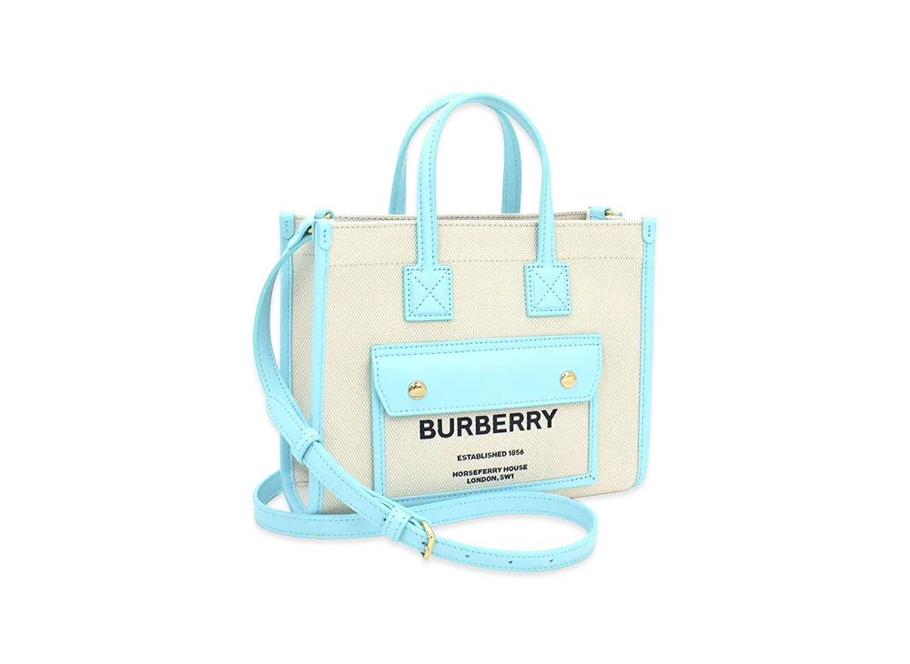 Burberry Women's Handbag (with shoulder strap) Mini Freya Tote "Natural/Cool Sky Blue"