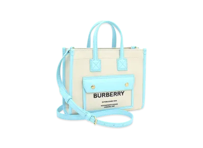 Burberry Women's Handbag (with shoulder strap) Mini Freya Tote "Natural/Cool Sky Blue"