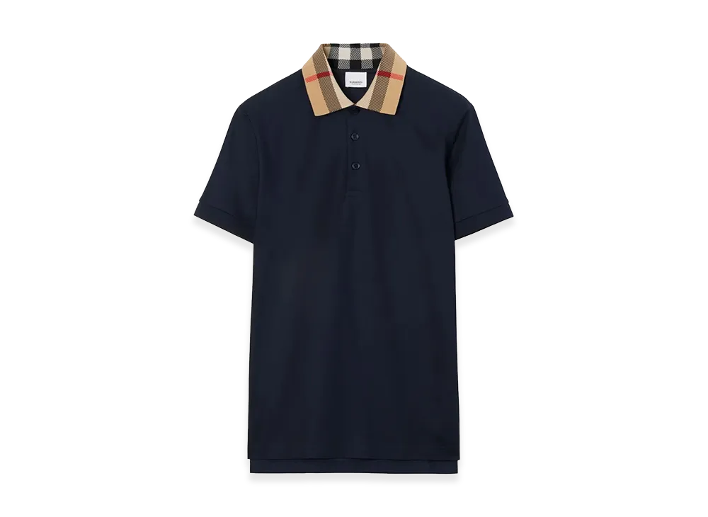 Burberry Slim Fit Check Collar Cotton Polo Shirt "Blue"