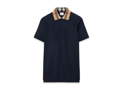 Burberry Slim Fit Check Collar Cotton Polo Shirt "Blue"